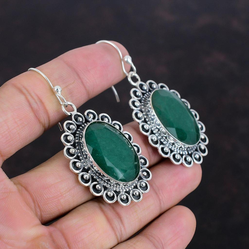 Faceted Zambian Emerald Earring 925 Sterling Silver Earrings Unique Design Jewelry Original Gemstone Earrings Gifts For Her Handmade Jewelry