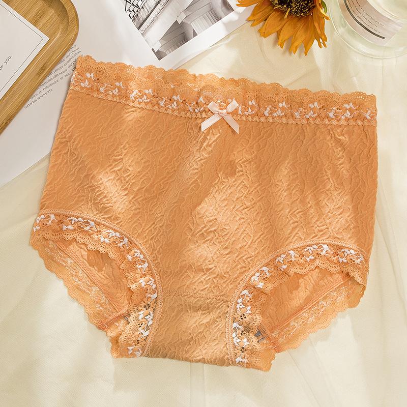 Women's Pure Cotton Bottom Crotch High Elasticity Lace Sexy Underwear, Breathable Mid Waist Lightweight Briefs