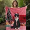 1pc Sdoo Christmas Cat Print Flannel Blanket - Soft Warm All-Season Throw with Santa Hat Cat & Festive Decor, 2D Digital Print f