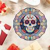 2D Metal Sugar Skull Wind Chime with Floral Design Colorful Wind-Powered Hanging Decor for Garden Patio Holiday