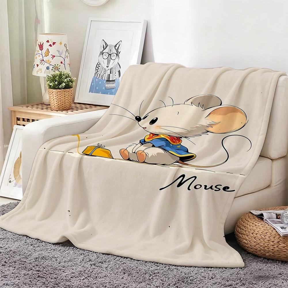 Illustration Cartoon Mouse Throw Lightweight 240G Flannel Blanket Soft Skin-Friendly For Summer Cooling