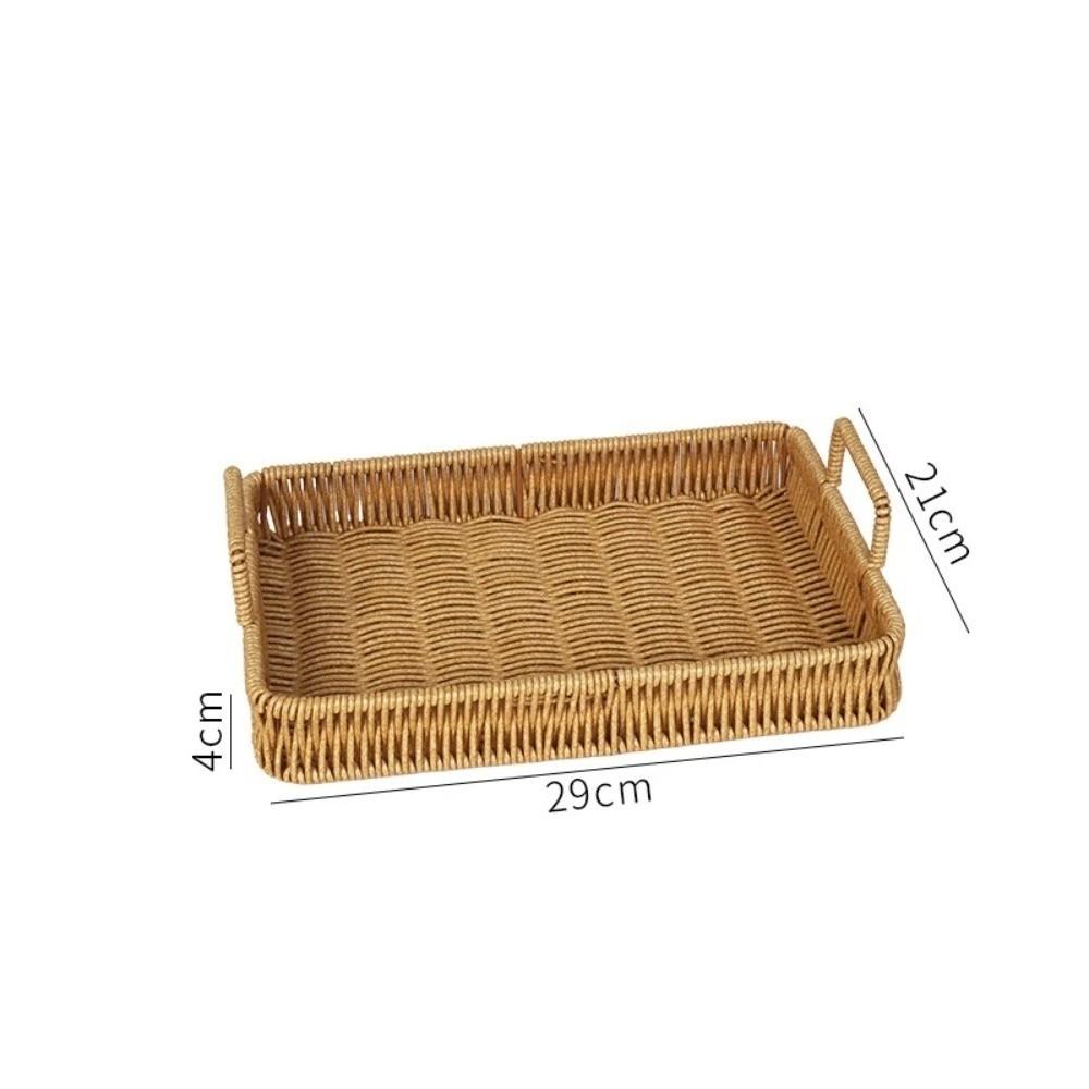 Handwoven Wicker Serving Tray Woven Handheld Plastic Rattan Storage Tray  Kitchen Storage