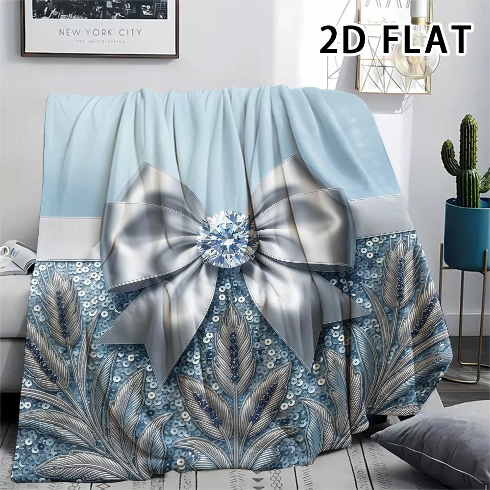 1Pc 2D FLAT Luxury Bow Print Flannel Blanket,High quality Comfortable for All Seasons,Home Decor,Warmth and Comfort,Perfect for Christmas Gifts