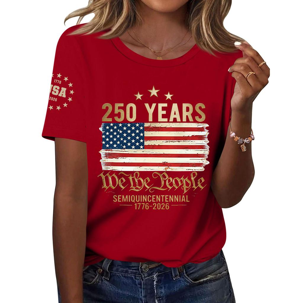 Women's Fashion Casual Printed Short Sleeve Round Neck Pullover Tops