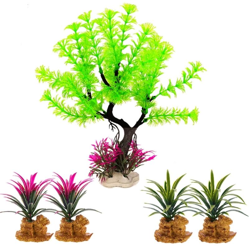Aquariums Decoration Realistic Green Plant Artificial Moss Tree with Base for Fishtanks Home Use and Office Desk Decors