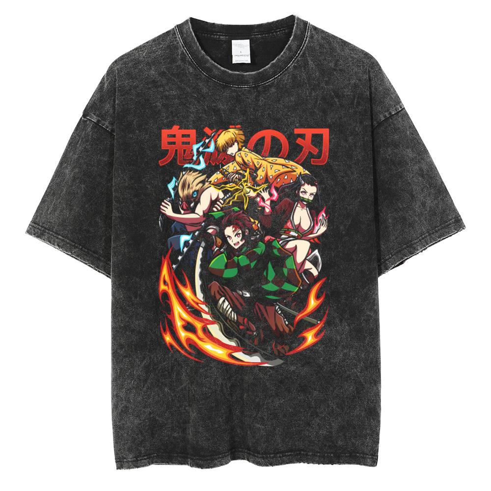 Anime Demon Slayer Rengoku Kyoujurou Graphic Printed Tshirt Men Women Manga T-shirts Washed Cotton Tee Harajuku Male T Shirt