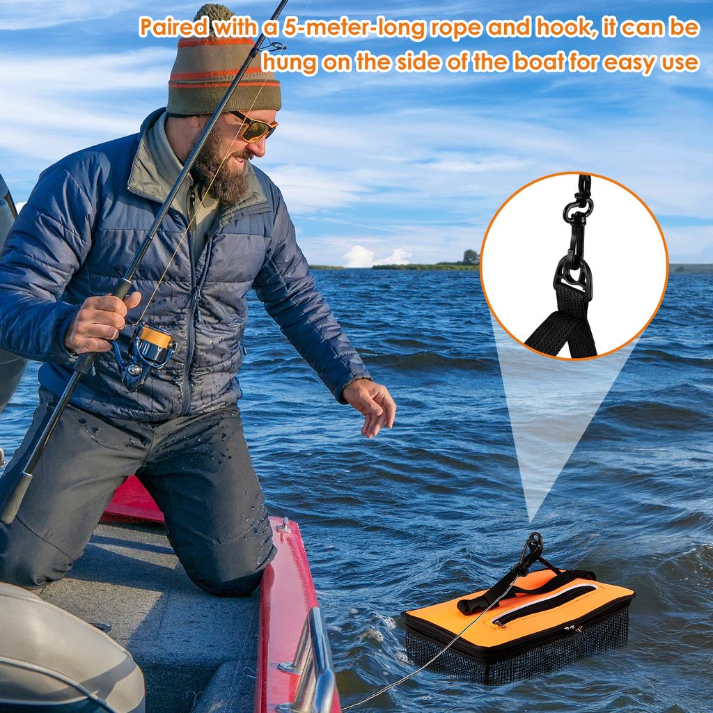 Floating Fishing basket 3.6/10 Gallons Portable Fishing Basket with 5 Meters Rope Fish Cage for Fisherman and Fishing Enthusiast