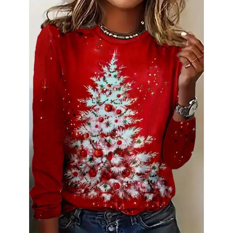 European and American Style Foreign Trade Women's Clothing Spring and Autumn New Casual Versatile High-quality Printed Long-sleeved T-shirt