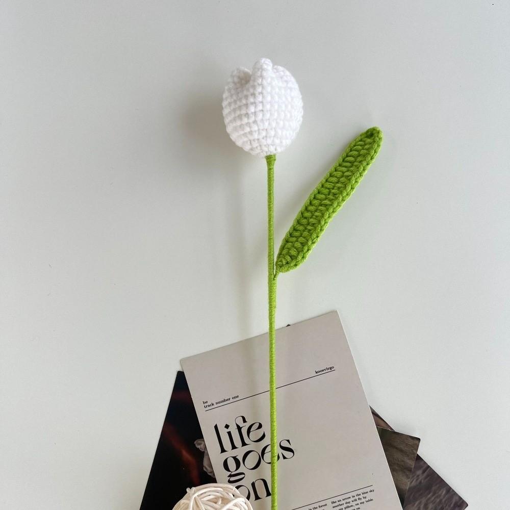 1pc Hand-woven Tulip Crochet Flowers Artificial Knit Fake Flowers Handmade Bouquet  Party Wedding белый