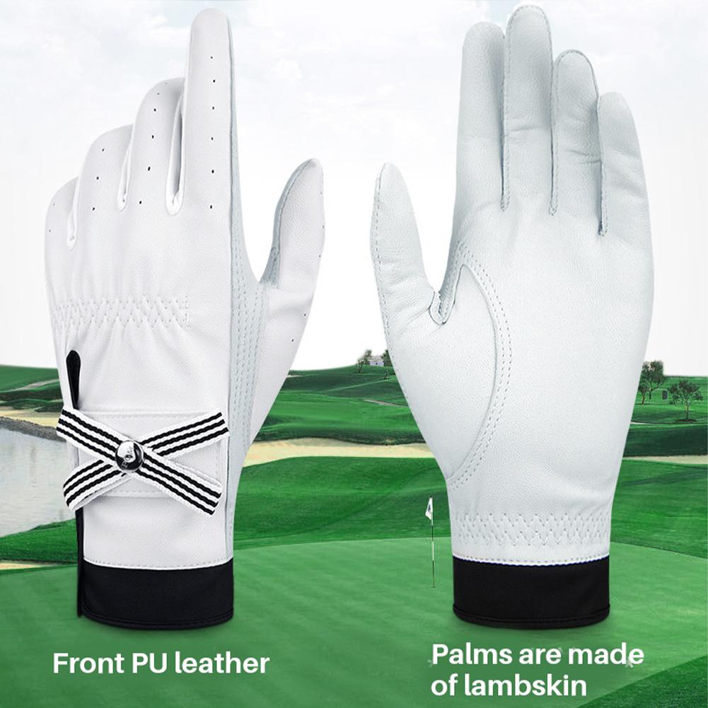 1 par de guantes de golf con lazo para mujer con marca extraíble de piel de oveja, tela autoadhesiva, guantes deportivos antideslizantes con dedos completos
