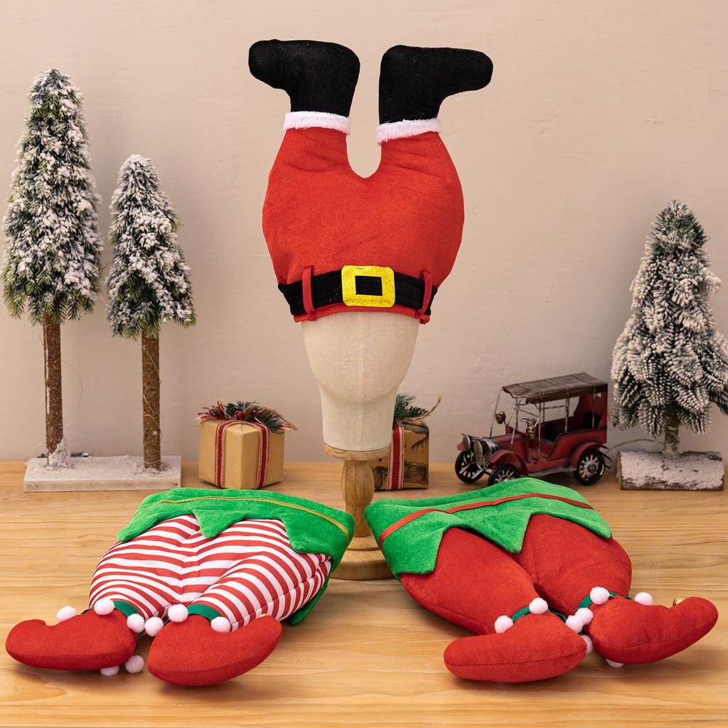 Elf Christmas Festive Leg Hat In Bright Red And Green For Merry Decorations Holiday