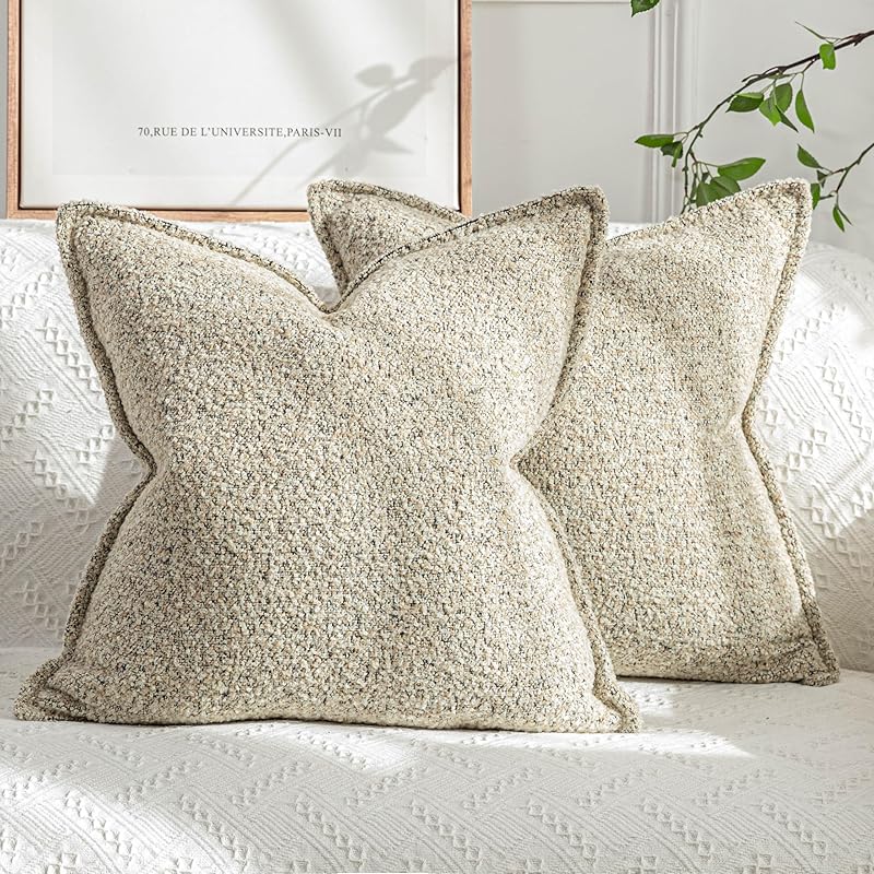 Decorative Throw Pillow Covers 18x18 Inch for Couch Living Room Bed Sofa Farmhouse Boho Home Decor Set of 2 Soft Textured Boucle Accent Luxury