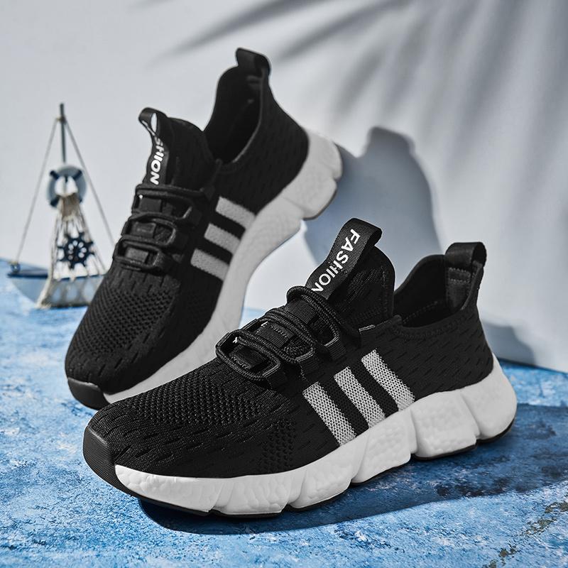 

Модная повседневная спортивная обувь для пар Fly Woven, дышащая, сверхлегкая, высокоэластичная, амортизирующая, теннисная спортивная обувь для мужчин и женщин 44 чёрный
