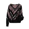 Women's Slimming V-Neck Striped Long-Sleeve Sweater – Versatile Autumn/Winter Fashion.