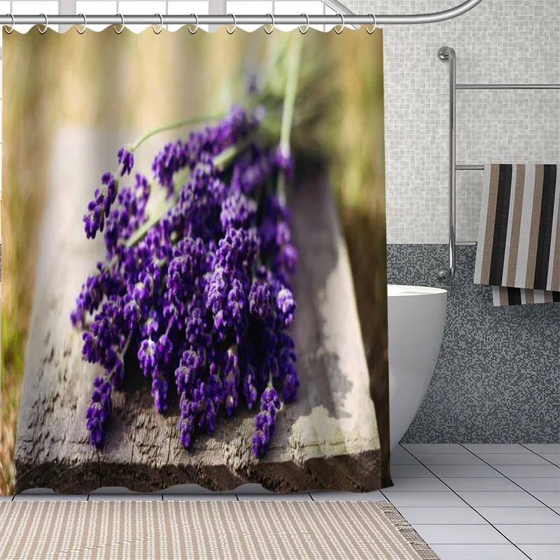 Beautiful Purple Lavender Flowers Shower Curtain Bathroom  Fabric Washable Polyester for Bathtub Art Home Decor with Hook