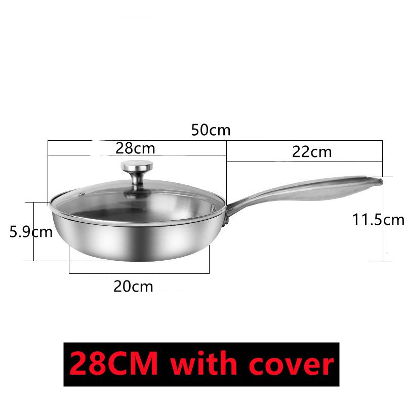New Frying Pan 304 Stainless Steel Cooking Pots for Kitchen Professional Grade Pans for Cooking Tools Pot 22cm 24cm 26cm 28cm