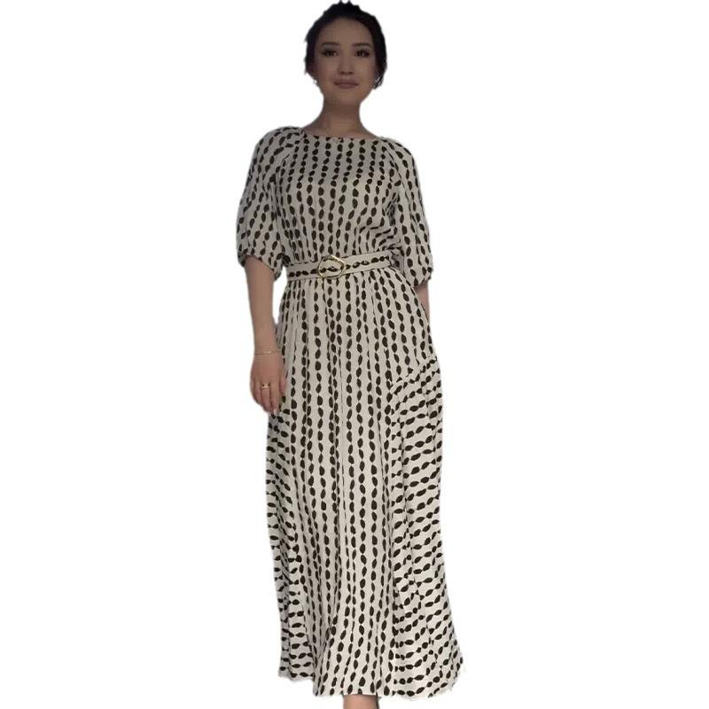 2024 Retro Print Women's Summer Dress - Elegant Round Neck Casual Style