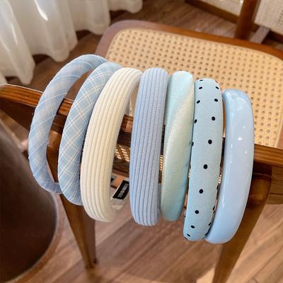 Blue Hair Hoop Headbands Fashion Plaid Hairbands Headdress Washing Face Makeup Headwear Girls Fashion Hair Ba