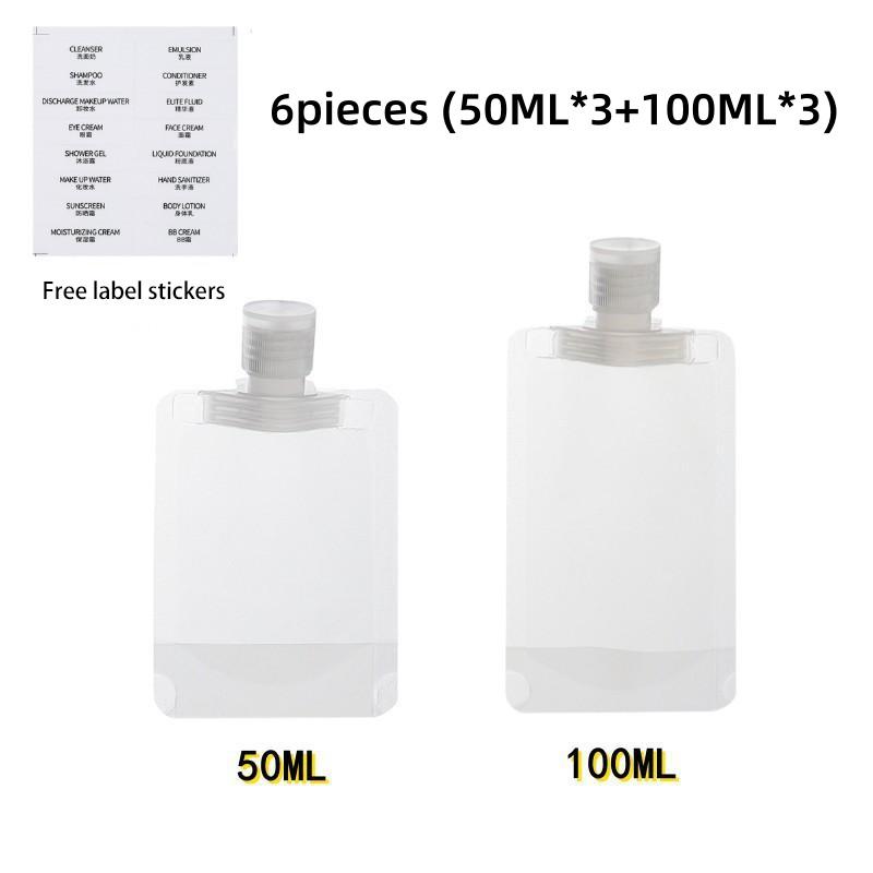 6Pcs Travel Bottles Empty Squeeze Bag Refillable Lotion Dispenser Bag Shampoo Toiletries Liquid Cosmetic Container Storage Pouch