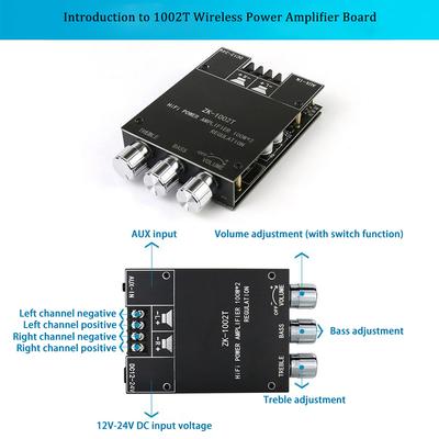 1/2 Stück ZK-1002T Bluetooth-kompatibler Verstärker HIFI 2.0 Kanal 100Wx2 Audio-Modul-Kit Stereo-Subwoofer-Lautsprecher Bass-Zubehör