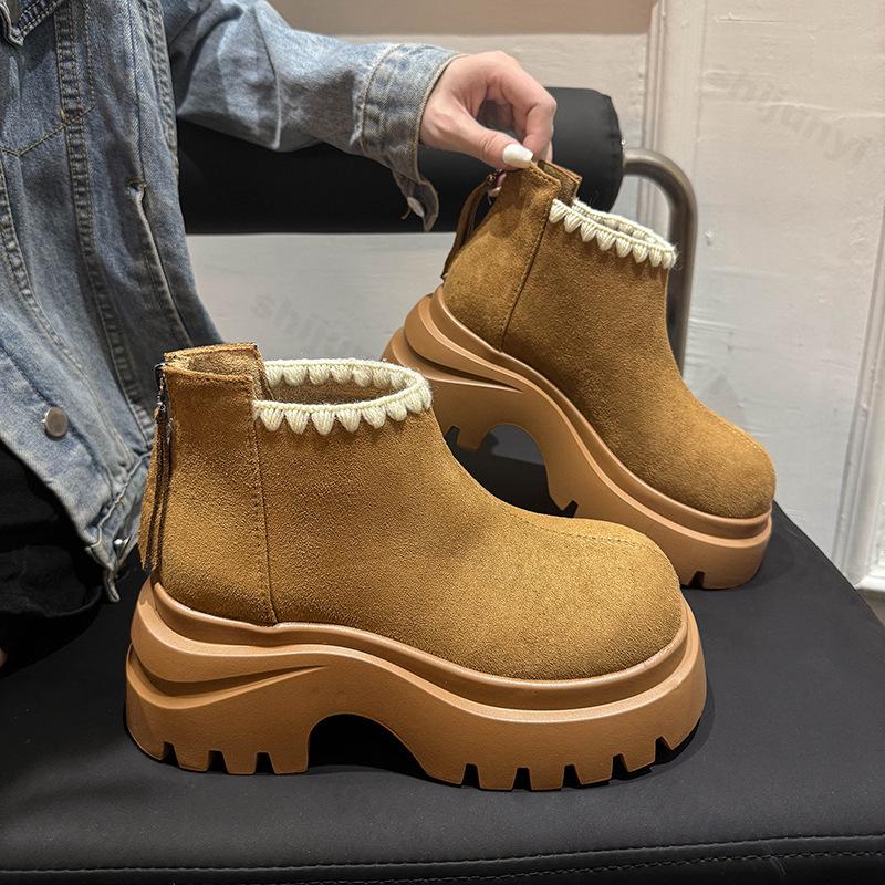 Women's Platform Short Boots 2026 Autumn Winter New Vintage Height Increase Casual Shoes Zipper Comfortable Non Slip Ankle Boots