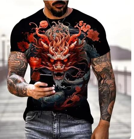 Dragon 3D printed T-shirt men's and women's casual fashion streetwear oversized short-sleeved T-shirt Harajuku children