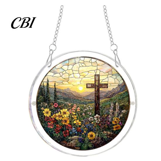 Patio Decor Puzzle Acrylic Jigsaw Suncatcher, Religious DIY Sun Catcher Puzzles Kit, Stained Glass Style Suncatcher Decoration Window Hanging