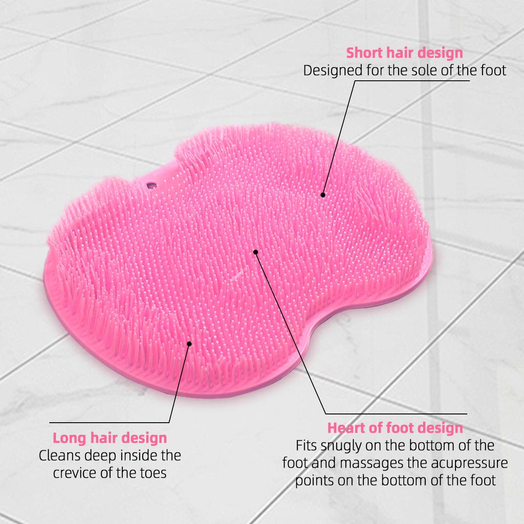 Bathroom Massage Brush and Pad Set Silicone Back Scrub Brush Non Slip Foot Washing Pad with Suction Cup Exfoliating Bath Tool