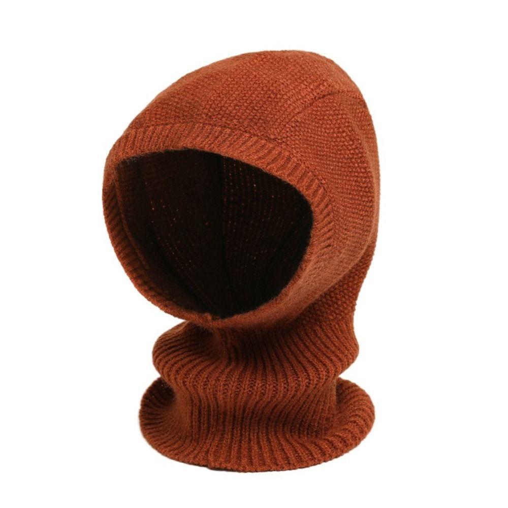 Solid Color Knitted Hooded Cap Woolen Neck Collar Beanies Cap Fashion Balaclava Hat  Outdoor