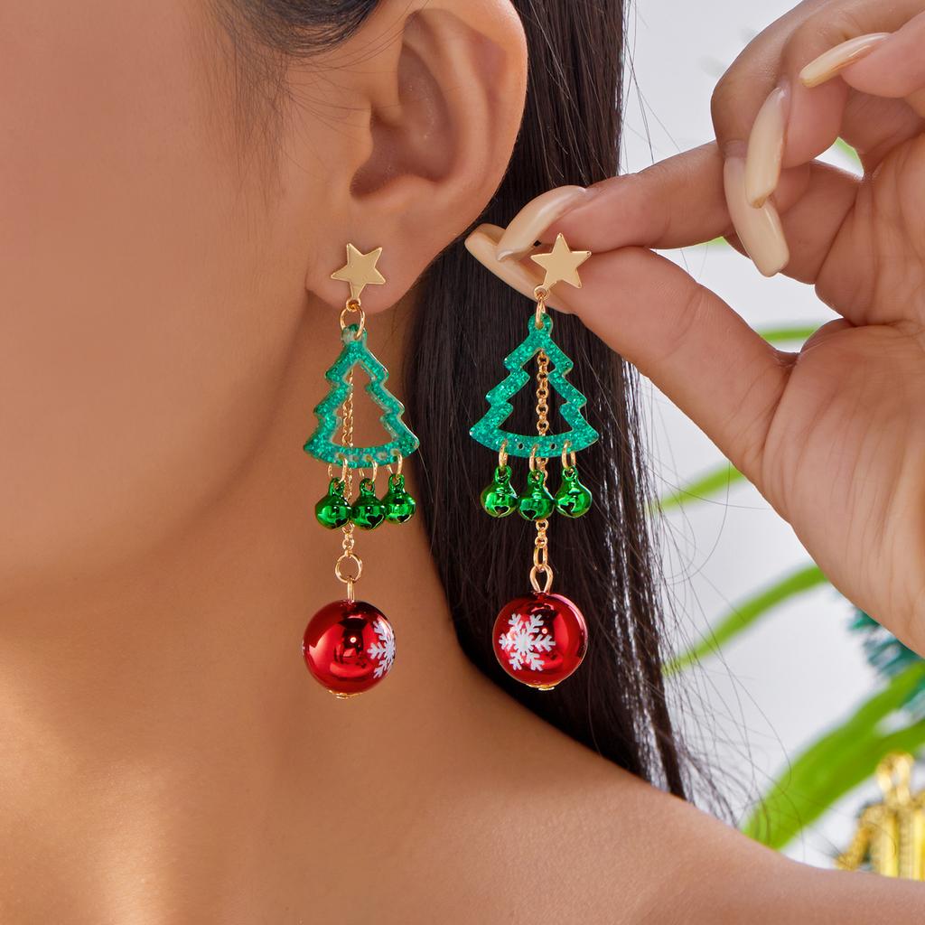 Christmas Tree Bells Round Ball Drop Earrings For Women Shiny Snowflake Stars Sequins Bulb Earring Festival Girls Party Jewelry