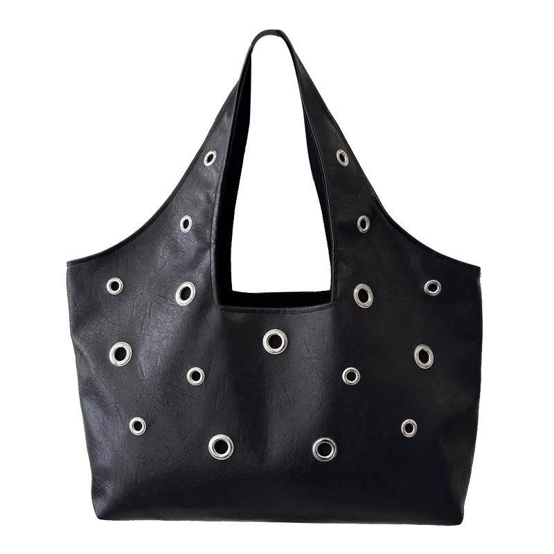 

Women s bag, hollow rivet tote bag women s premium texture wide shoulder strap underarm shoulder bag