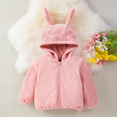 Children Girl's Hooded Cardigan Cute Rabbit Ear Fleece Kids Coat