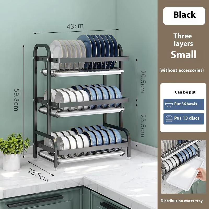 Multi-functional 3-Tier Dish Rack Kitchen Supplies Storage Rack Draining Rack with Chopsticks/Knives/Cutting Board Holder