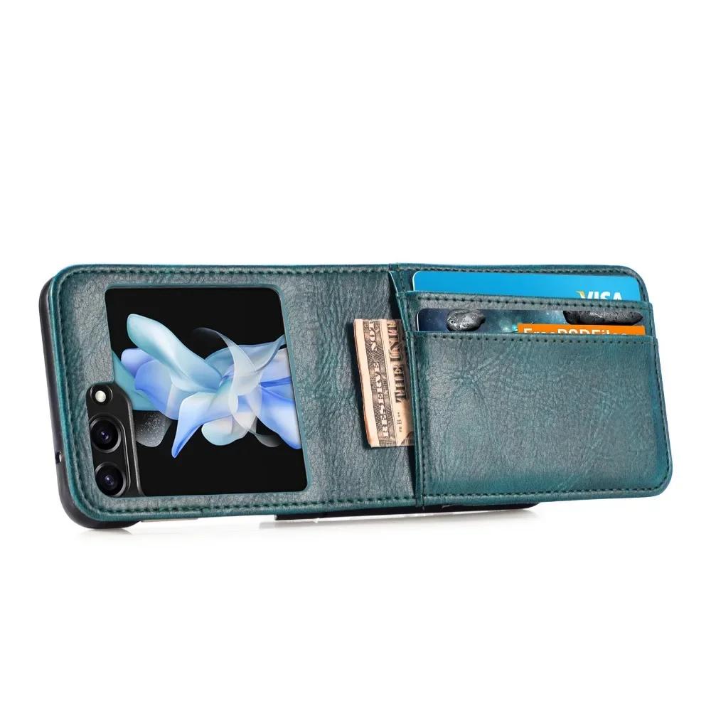 PU Leather for Samsung Z Flip 6 5 4 3 2 Flip6 Flip5 Flip4 Flip3 Flip2 5G Protective Phone Case with Multi-card Slot Holder Cover