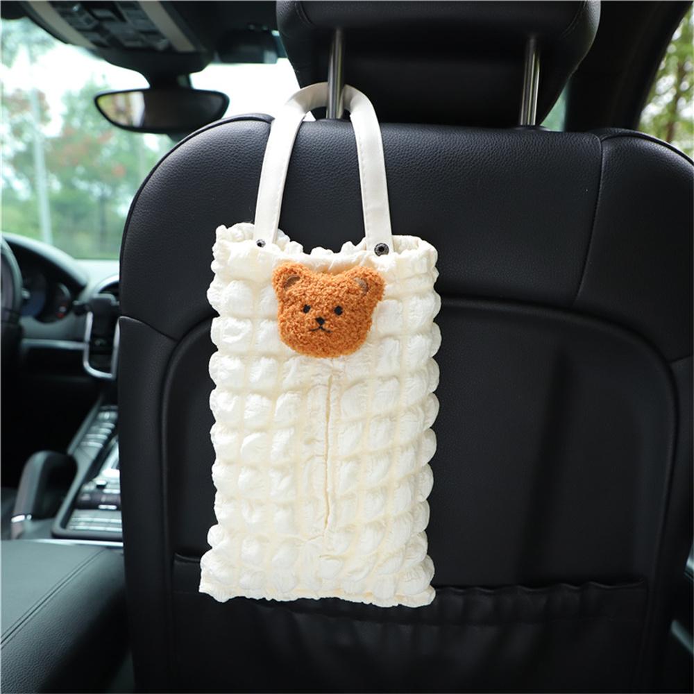 Cute Puff Cartoon Bear Bunny Tissue Bag Portable Hanging Tissue Case Box Holder Car Towel Napkin Papers Bag Paper Storage Box