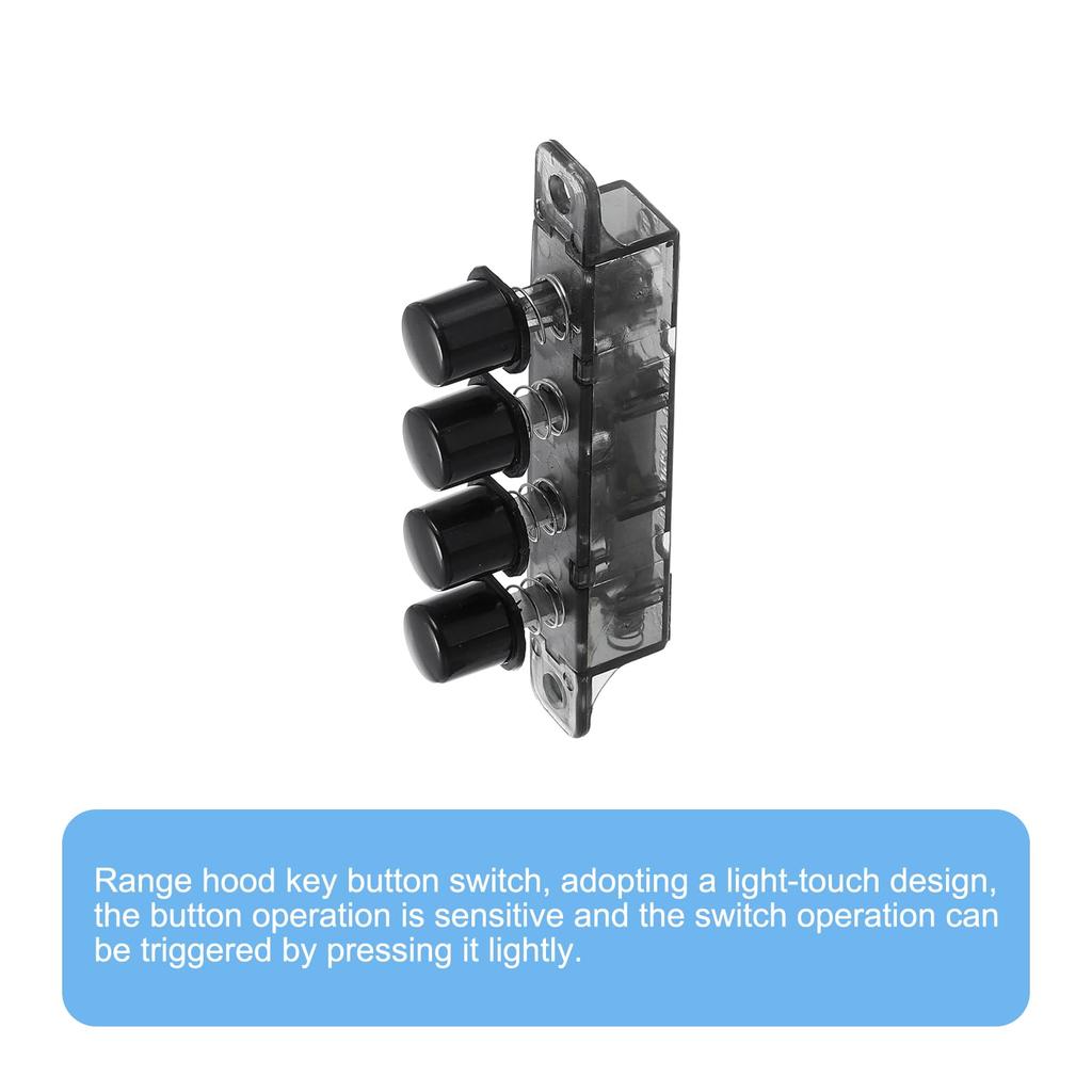 uxcell MQ166 Range Hood Keyboard Switch, 4-Piece Set, AC 250V 4A, 4 Push Button, Piano Style, Black