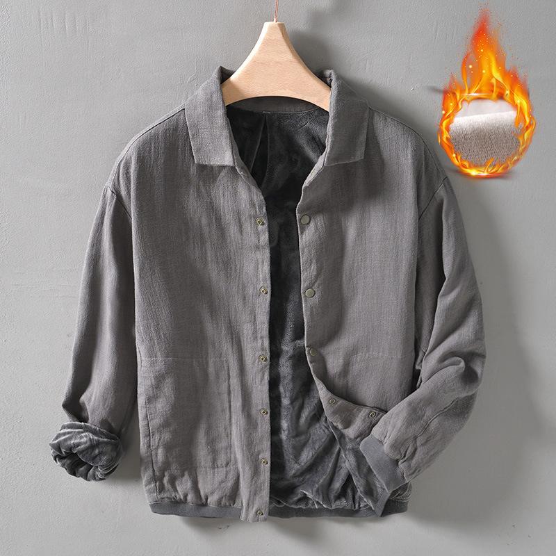 

Осенне-зимнее теплое мужское пальто, повседневные флисовые куртки для мужчин, отложной воротник, хлопковое льняное пальто с пуговицами, утолщенное свободное пальто XL серый
