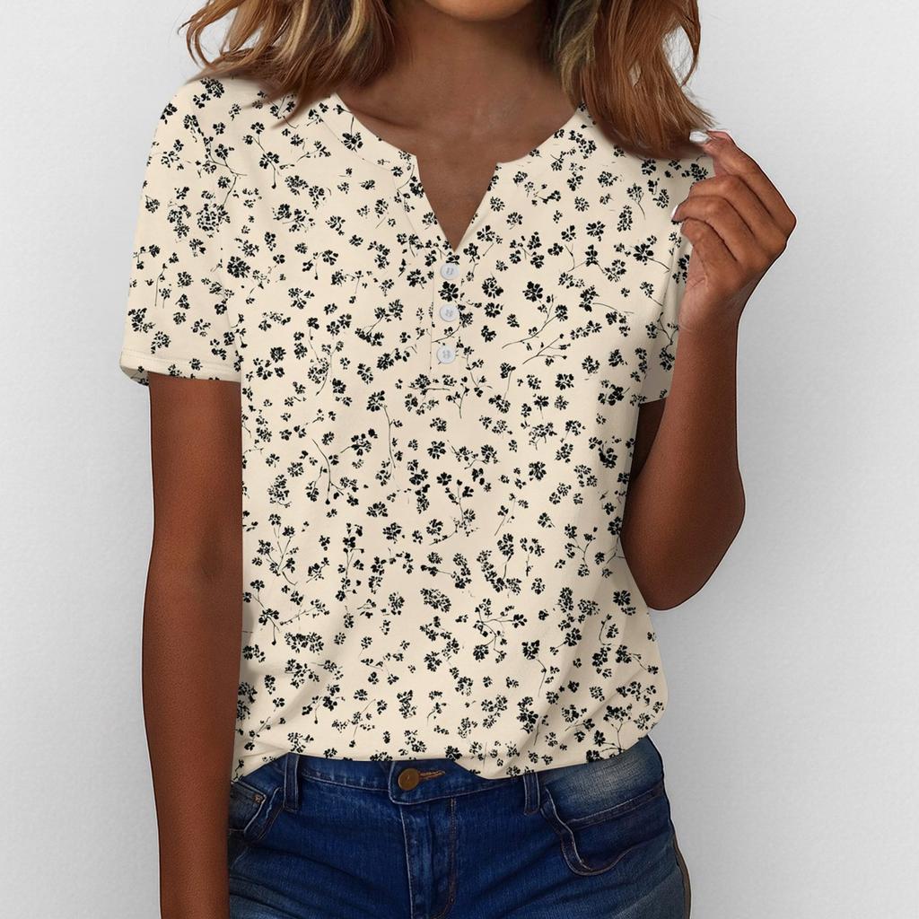 Sommer Oberteile für Damen Knopfleisten Blusen für Damen Elegant Lässig V-Ausschnitt T-Shirts