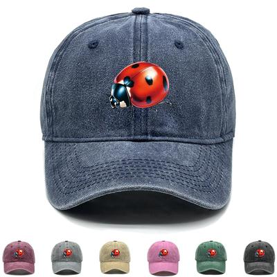 Ladybird Print Snapback Baseball Hat, Insect Trucker Hat Washed Unisex Trendy Sun Protective Snapback Baseball Cap