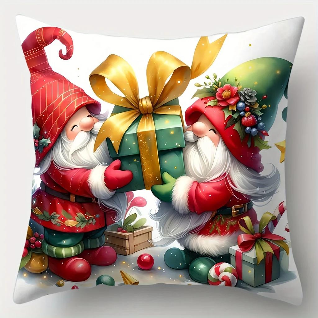 1 Uds. Fundas De Almohada Navideñas, Estampado De Gnomo Y Camin, Cojines Navideños De Temporada , Acento Decorativo Para Sof