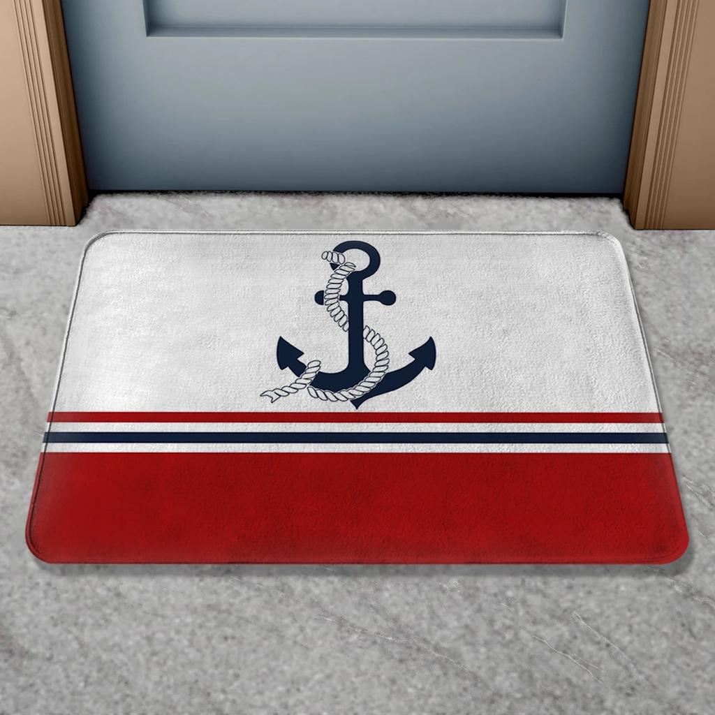 Custom Boat Name Anti Slip Door Mat Nautical Anchor Compass Ship Wheel Personalized Home Decor Floor Mat Indoor Outdoor Bath Rug