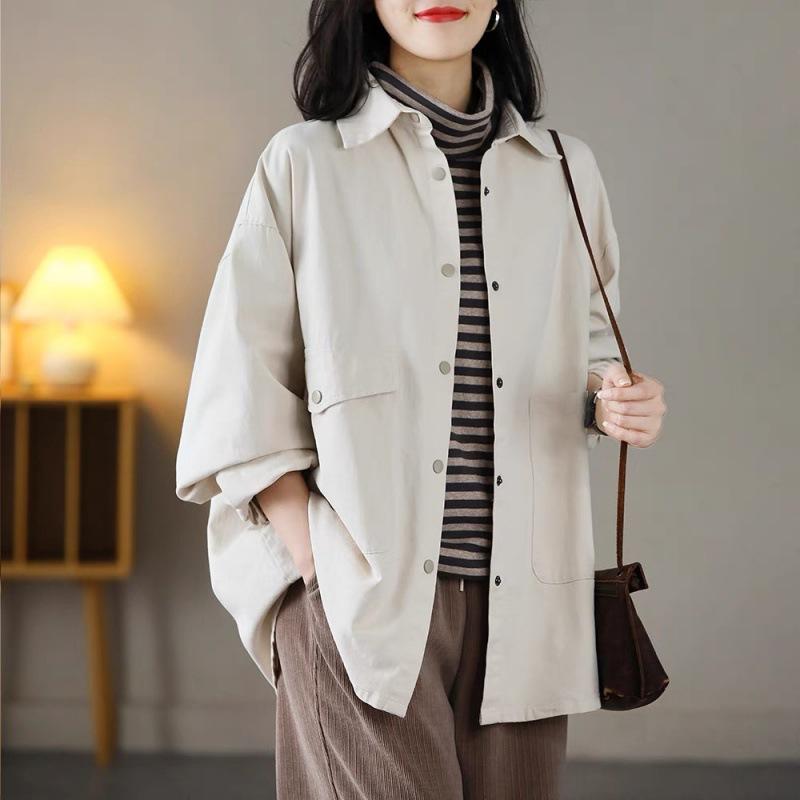 Women's Literature and Art Loose Large Size Slim Casual Baita Windbreaker Korean Version of The Autumn Long-sleeved Shirt