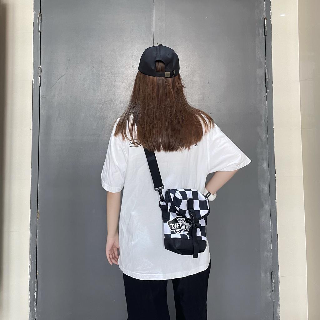 Men's Bag Vans Checkerboard Polyester Crossbody Bag Regular Unisex Black White
