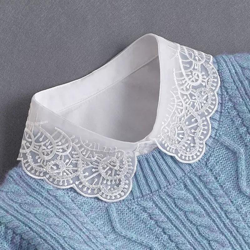 Białe Sztuczne Kołnierzyki Dla Kobiet Krata Klapa Odpinany Kołnierzyk Koszula Koronka Stójka Fałszywy Kołnierzyk Kobieta Zdejmowany Krawat Nep Kraagie