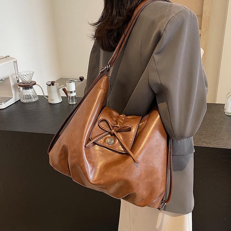 Premium Light Retro Maillard Solid Color Double Shoulder Tote Bag Multi-back Method Versatile Shoulder Bag