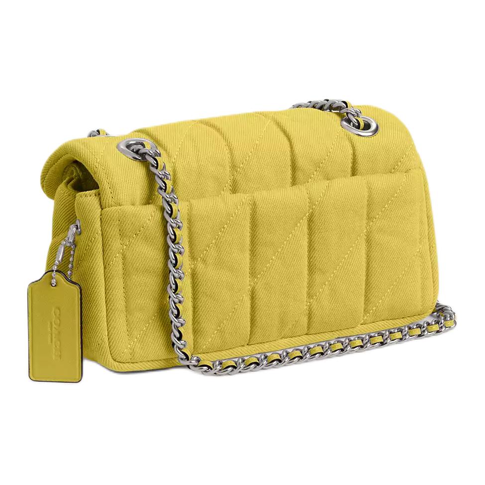 Coach Sac à Bandoulière Matelassé en Jean Tabby 20 Logo Classique Petit Sac d'Épaule pour Femme Jaune Clair CBG33-LHY2C