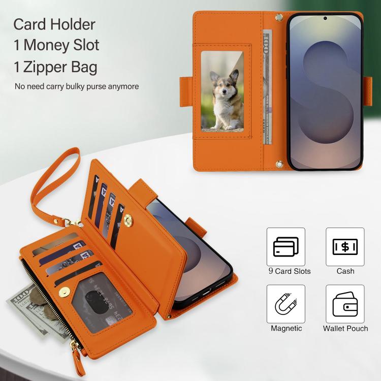 Crossbody Diamond 9 Card Slots Zipper Bag Vegan Leather Phone Case