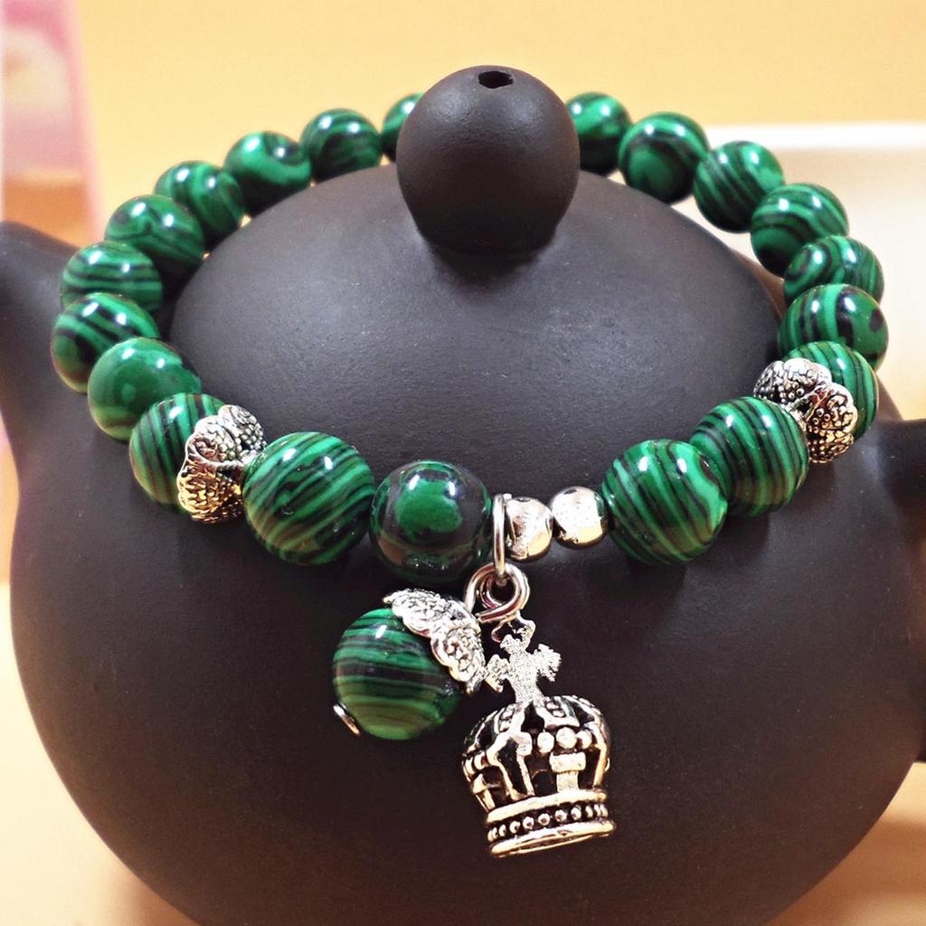 Amethyst Chalcedony Bracelet with Vajra Bell Pendant - Handmade Beaded Jewelry for Women
