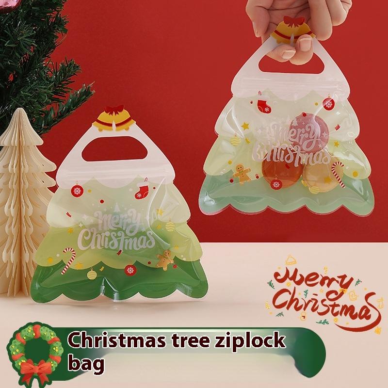 10Pcs Plastic Portable Christmas Self-Sealing Bag Diy Kids Toys Xmas Wedding Holiday Party Candy Snack Sugar Gifts Storage Bags