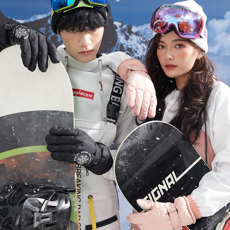 Sports Gloves Velvet Touch Screen Pair For Women Couple Fashion Water Resistant Warm Padded For Skiing Snowboarding Date Night